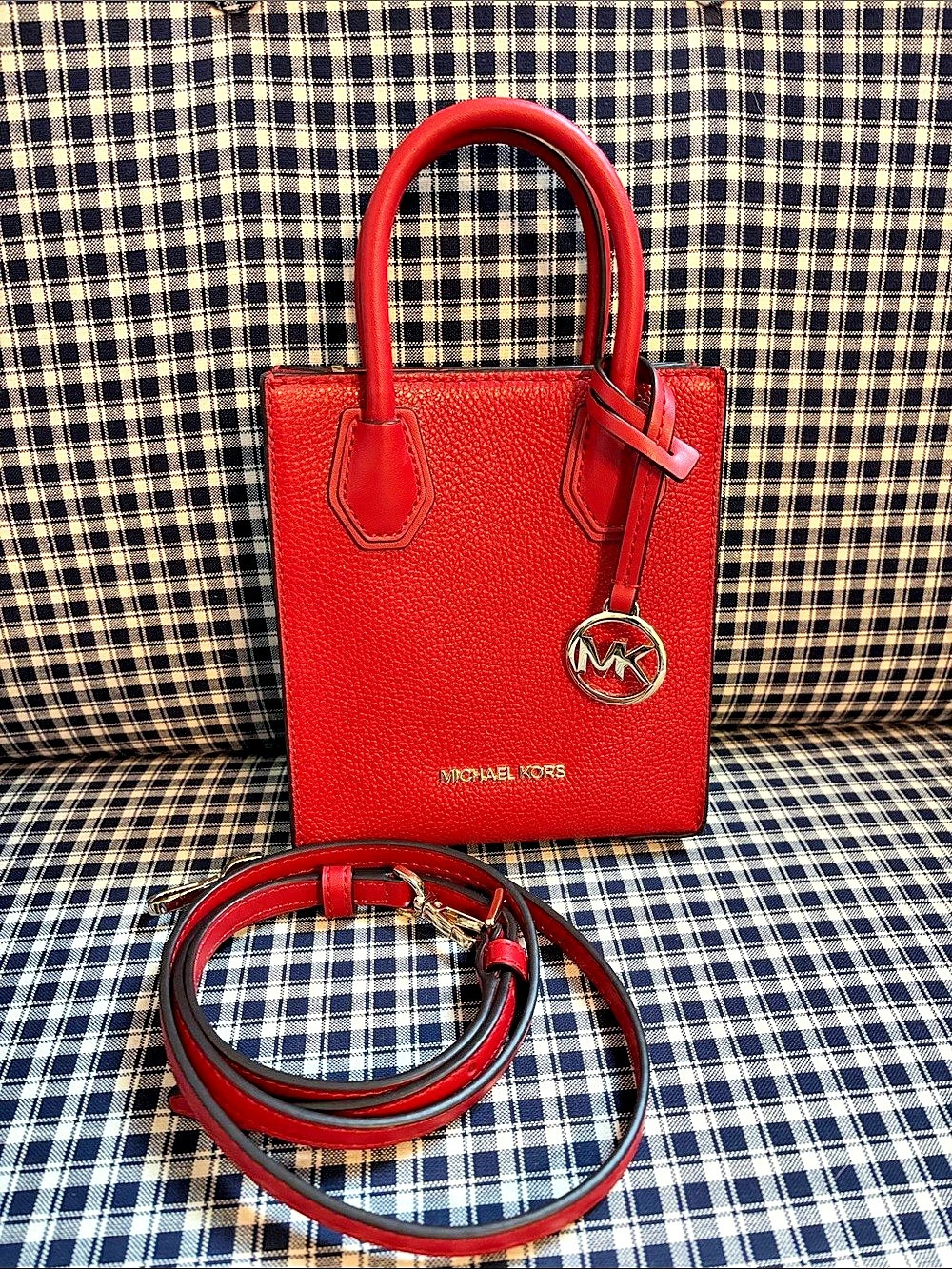 Michael Kors Mercer Extra-Small Pebbled Leather Crossbody Bag in red